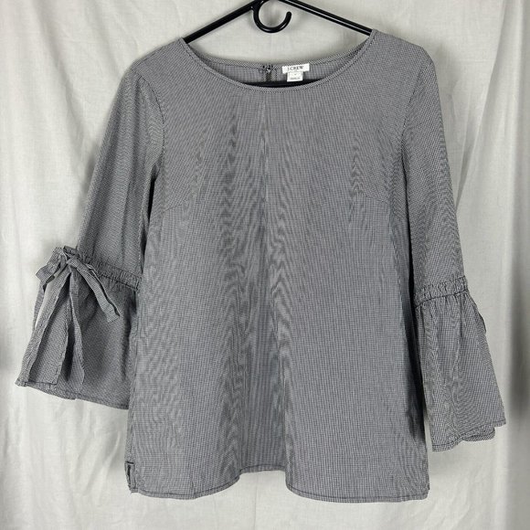 J.CREW Tops - J Crew Women’s Long Sleeve Shirt Size Small Checkered Black White Blouse Flare